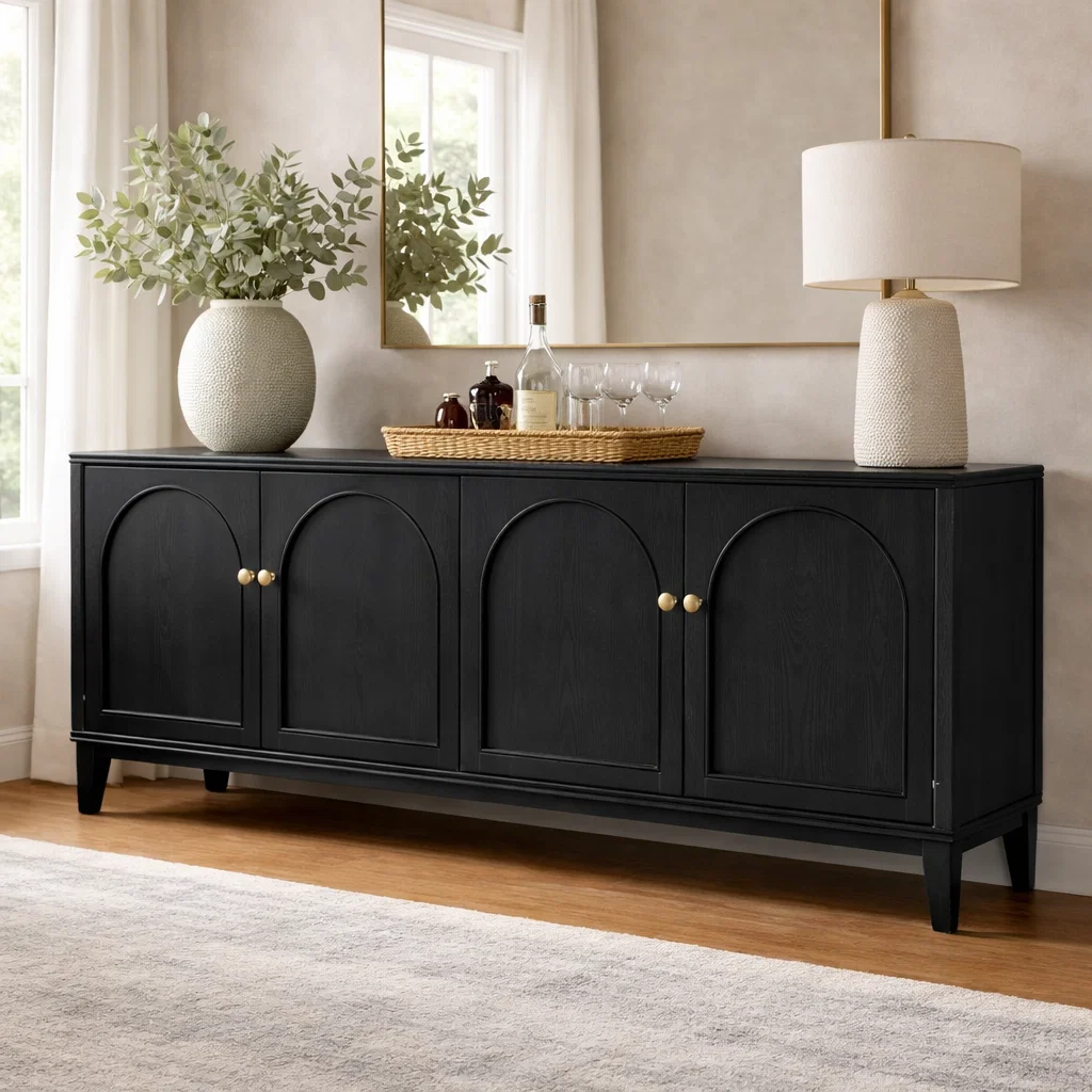 Solid Wood Console Cabinet with Arched Doors – Modern Storage Sideboard - view 4 of 7
