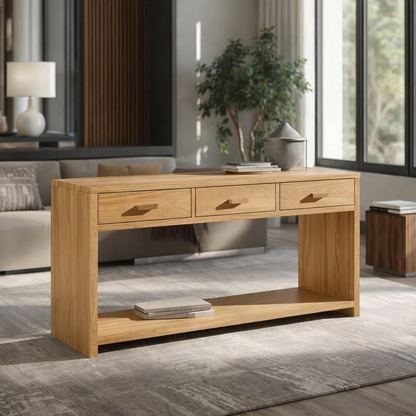 Solid Wood Console Table with Drawers and Shelf – Modern Entryway Storage Table - view 1 of 7