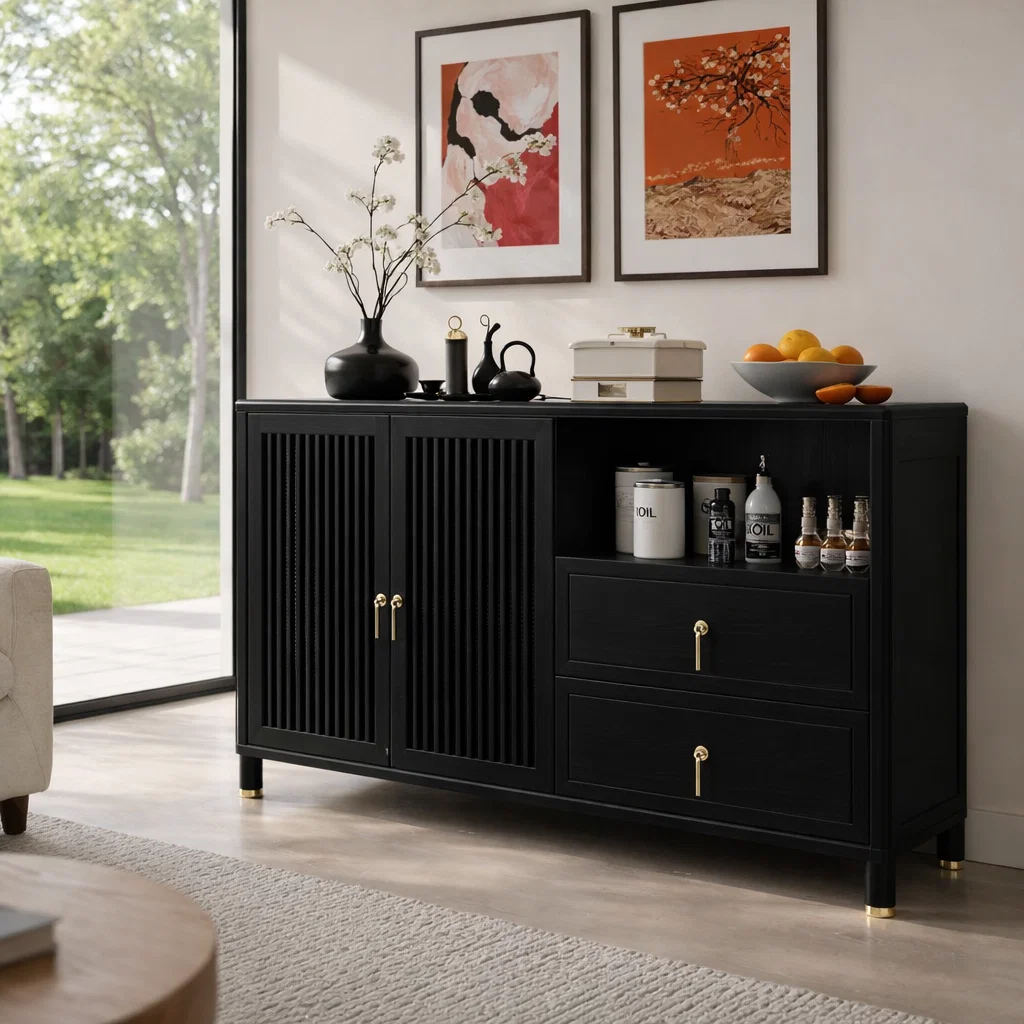 Solid Wood Console Sideboard with Drawer – Modern Walnut Storage Cabinet - view 4 of 7