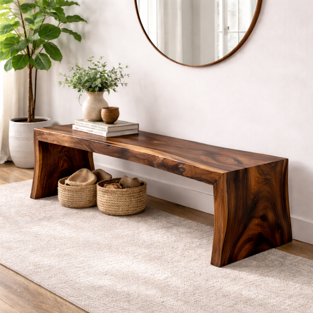 Live Edge Solid Wood Entryway Bench | Modern Organic Design with Natural Finish - view 2 of 7