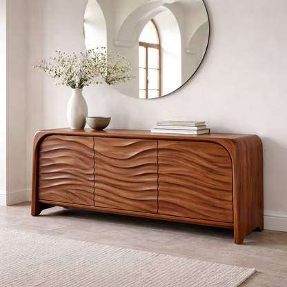 Solid Wood Console Table with Sculpted Wave Front – Modern Entryway Storage Cabinet - view 3 of 7