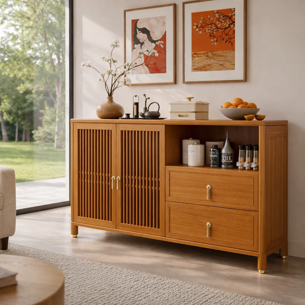 Solid Wood Console Sideboard with Drawer – Modern Walnut Storage Cabinet - view 3 of 7