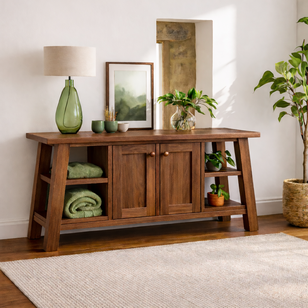 Modern Solid Wood Sideboard Cabinet, Farmhouse Buffet Storage Console with Shelves and Doors - view 6 of 7