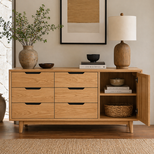 Solid Wood Sideboard Cabinet with Drawers & Door Storage – Modern Rustic Design - view 1 of 7