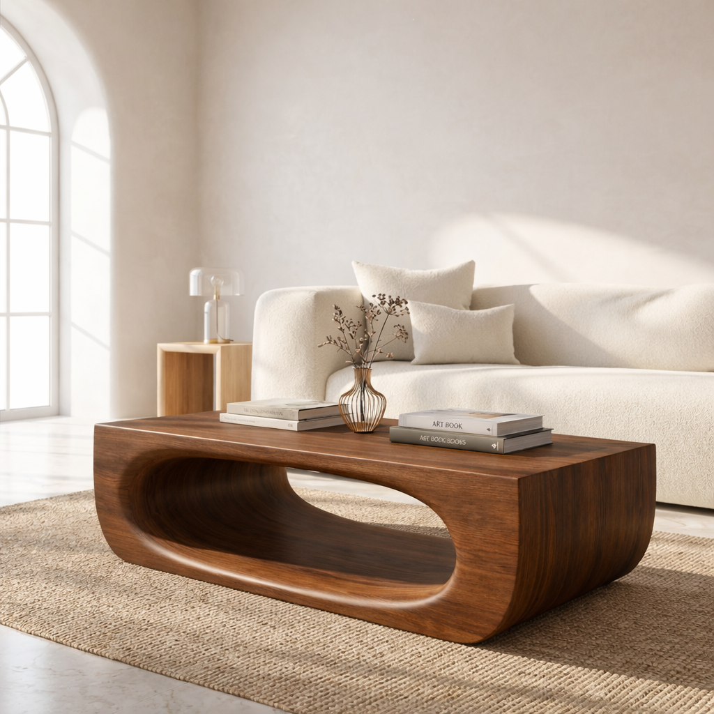 Modern Sculptural Coffee Table with Open Base, Minimalist Living Room Centerpiece - view 3 of 7