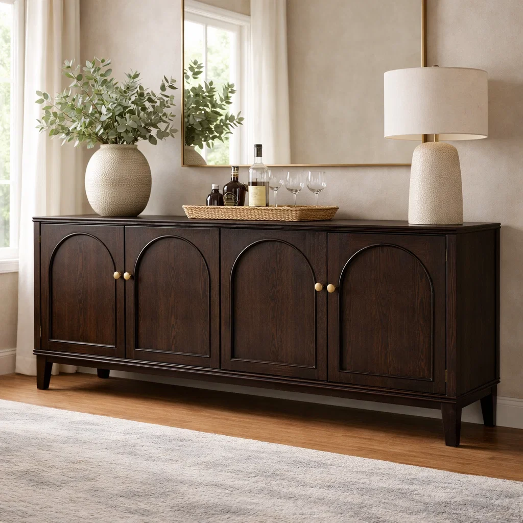 Solid Wood Console Cabinet with Arched Doors – Modern Storage Sideboard - view 2 of 7