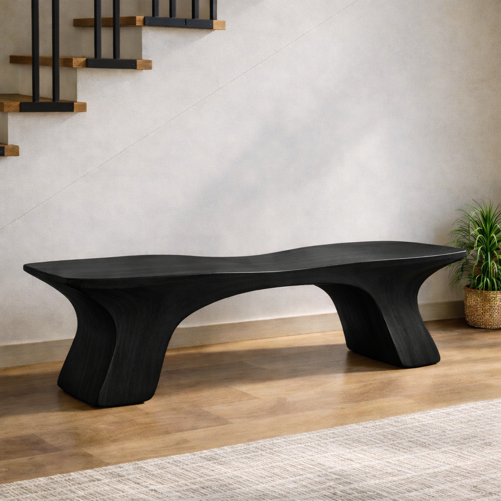 Sculptural Solid Wood Bench, Organic Modern Statement Seating - view 7 of 7