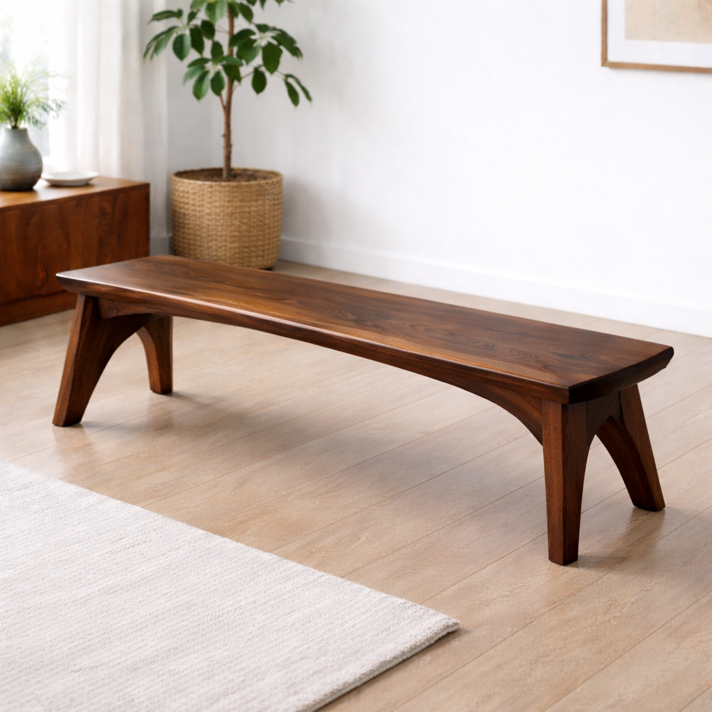 Solid Wood Dining Bench – Modern Rustic Wooden Seating Bench for Entryway or Dining Room - view 2 of 7