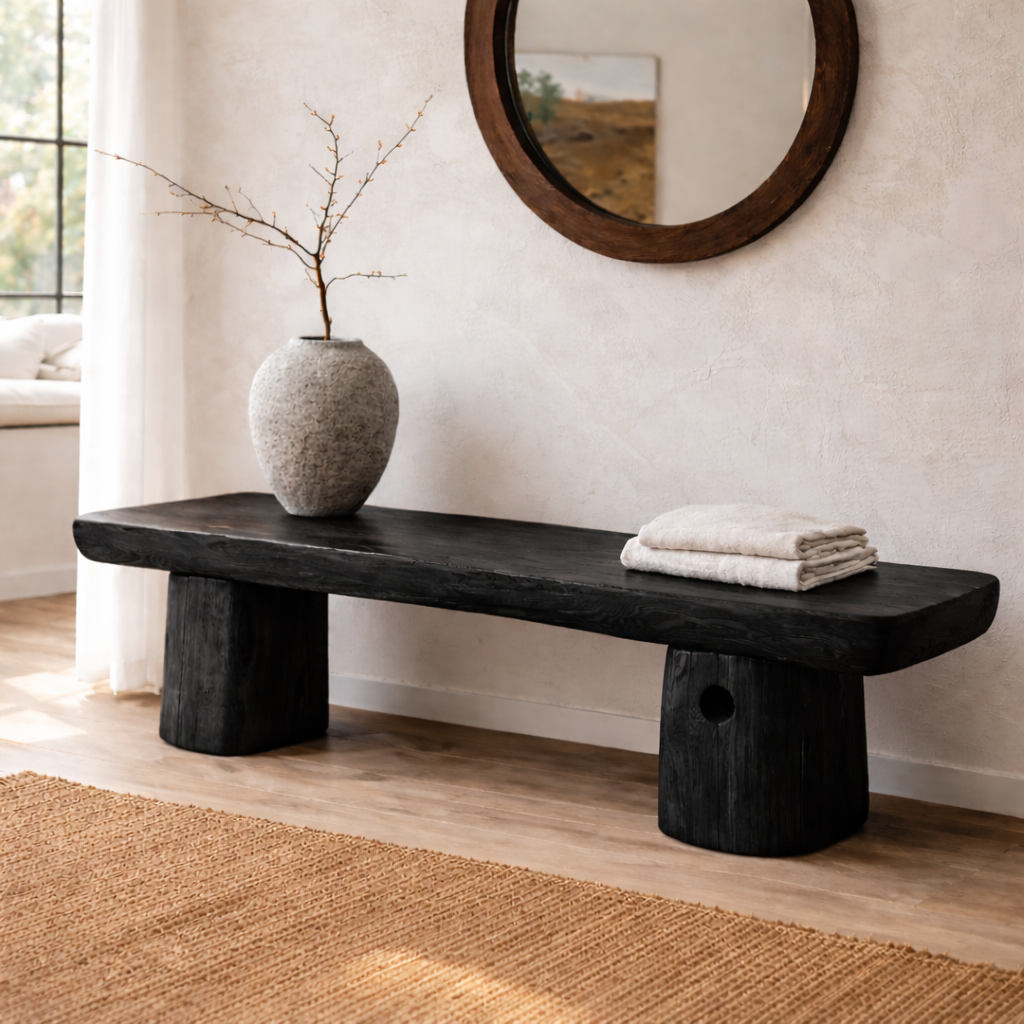 Live Edge Solid Wood Bench, Rustic Natural Edge Entryway Seating - view 5 of 7