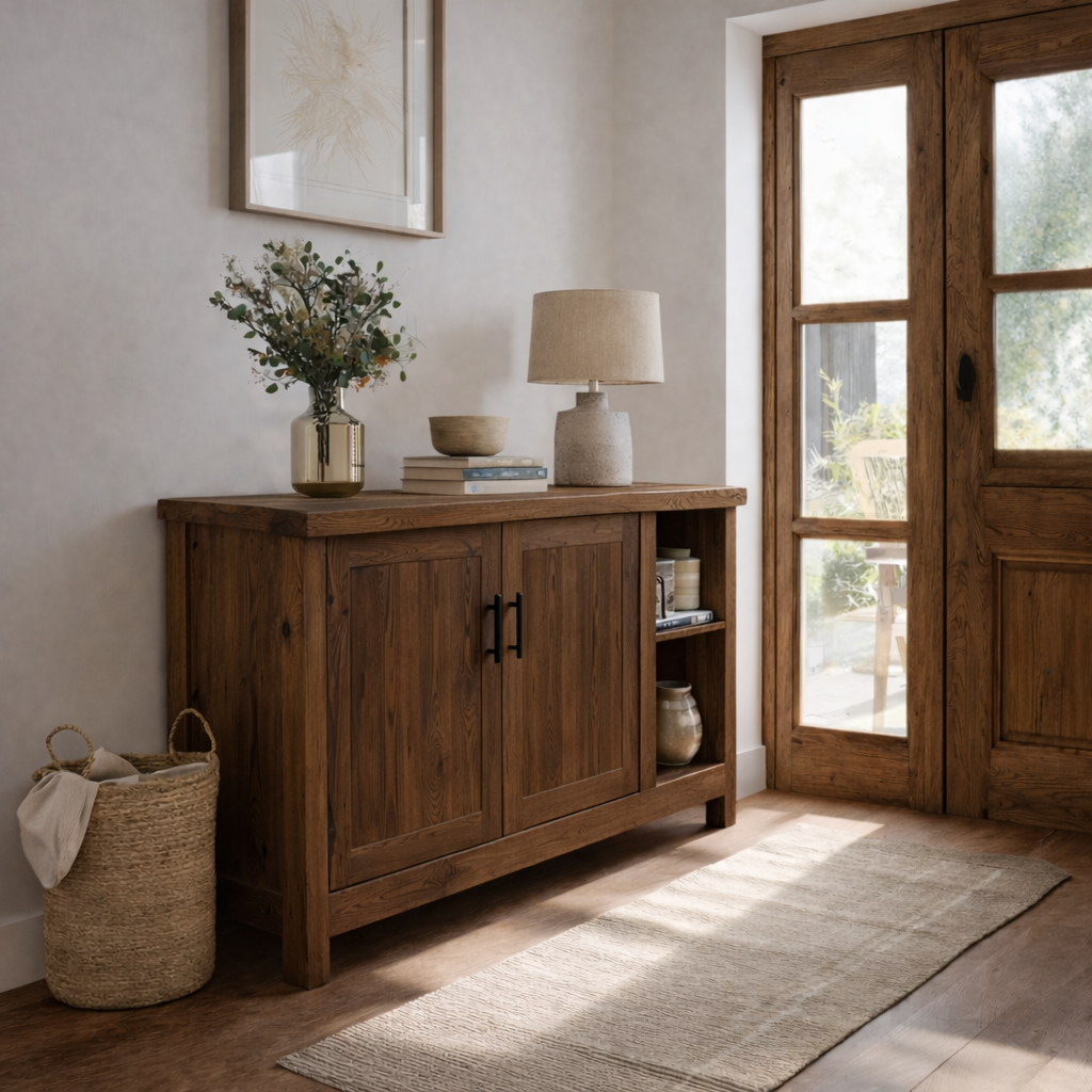 Solid Wood Console Table with Storage Doors – Rustic Entryway Cabinet - view 2 of 7