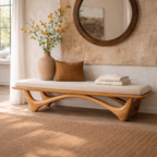 Solid Wood Entryway Bench with Curved Base, Modern Rustic Hallway Seating - view 5 of 7