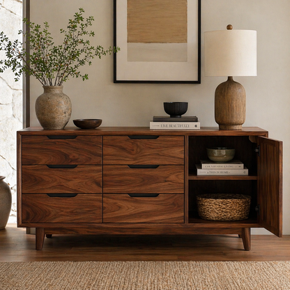 Solid Wood Sideboard Cabinet with Drawers & Door Storage – Modern Rustic Design - view 3 of 7