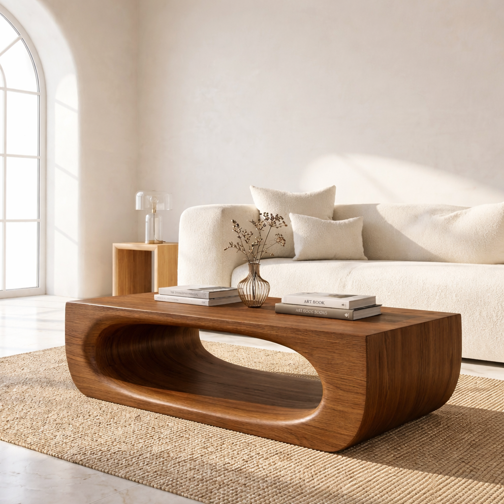 Modern Sculptural Coffee Table with Open Base, Minimalist Living Room Centerpiece - view 2 of 7