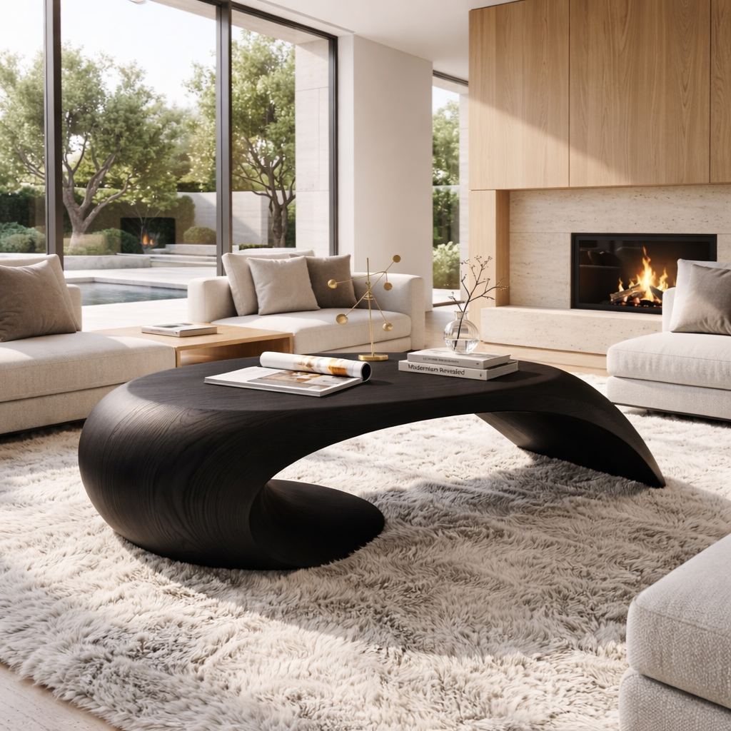 Modern Wooden Coffee Table with Sculptural Curved Design - view 4 of 7