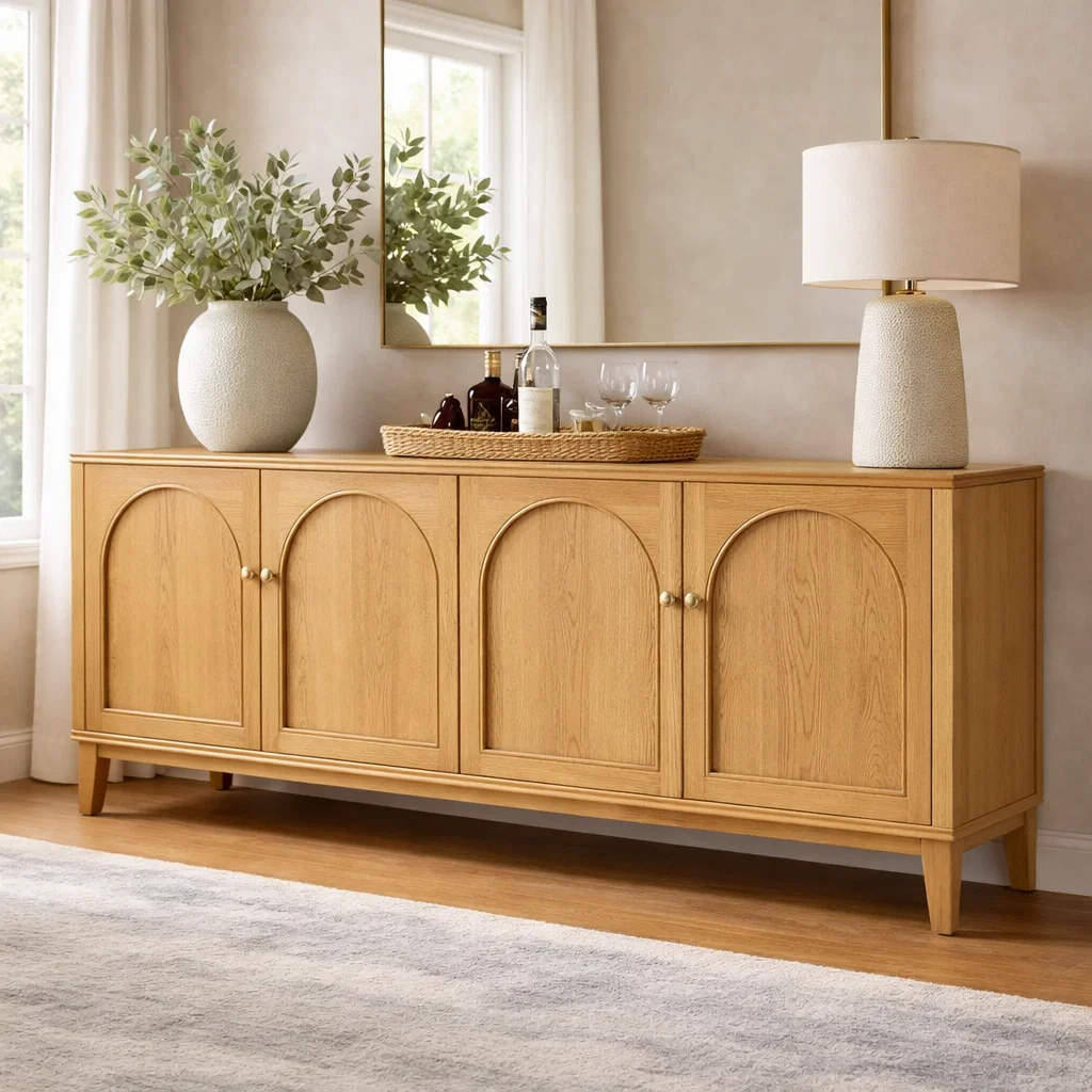 Solid Wood Console Cabinet with Arched Doors – Modern Storage Sideboard - view 1 of 7