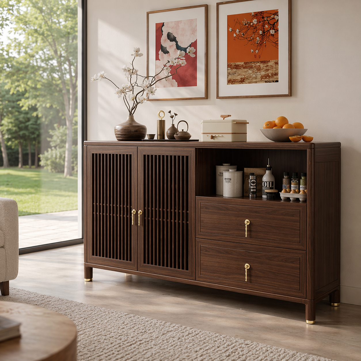 Solid Wood Console Sideboard with Drawer – Modern Walnut Storage Cabinet - view 2 of 7