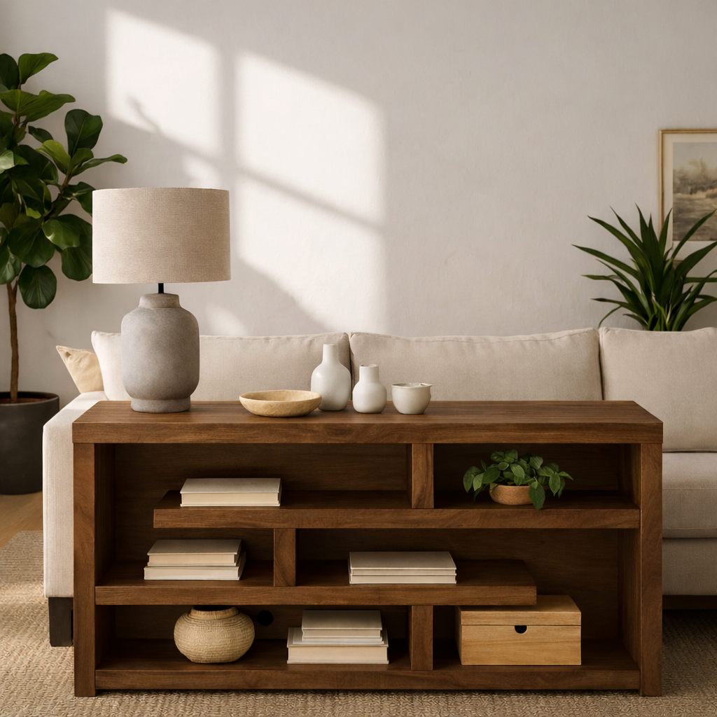 Modern Wood Console Table, Mid Century Media Console Cabinet with Open Storage Shelves - view 5 of 7