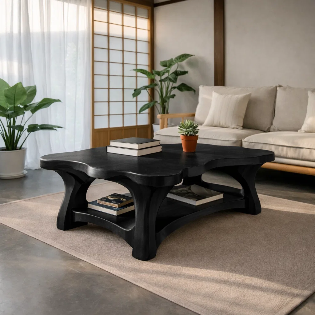 Solid Wood Coffee Table with Curved Edges – Organic Modern Design - view 2 of 7