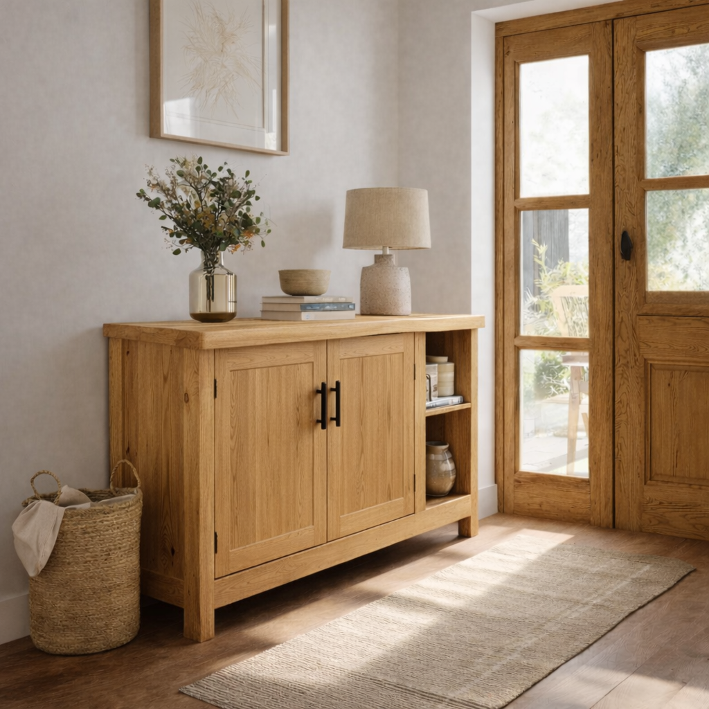 Solid Wood Console Table with Storage Doors – Rustic Entryway Cabinet - view 1 of 7