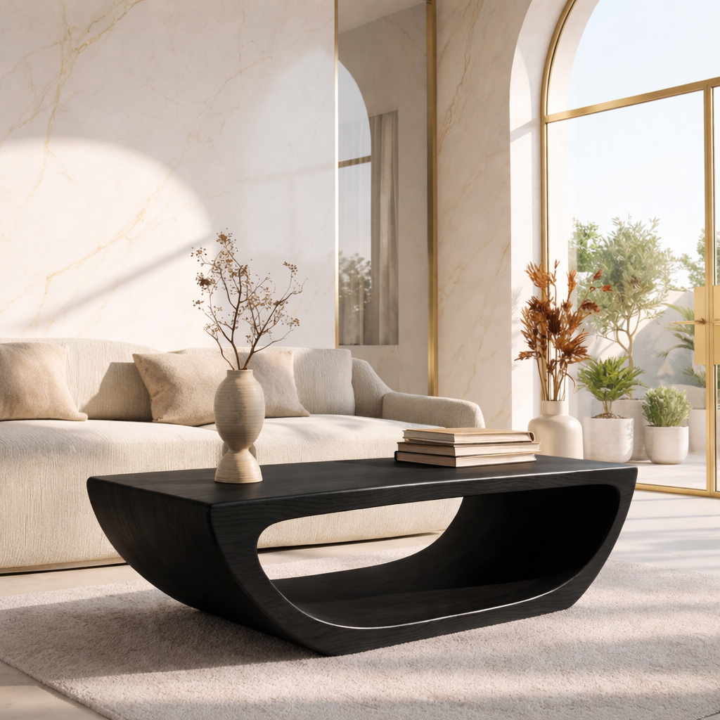 Modern Sculptural Coffee Table with Open Base, Minimalist Living Room Accent Table - view 4 of 7