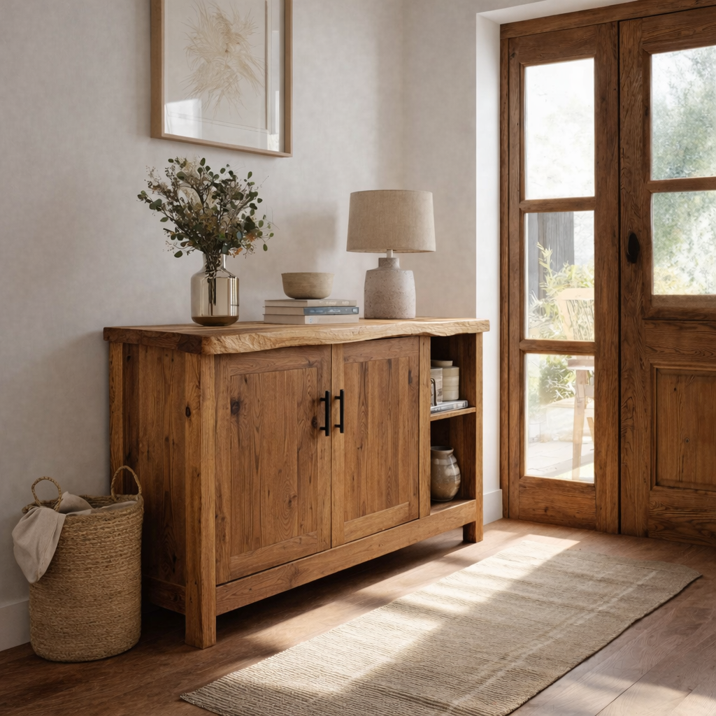 Solid Wood Console Table with Storage Doors – Rustic Entryway Cabinet - view 3 of 7