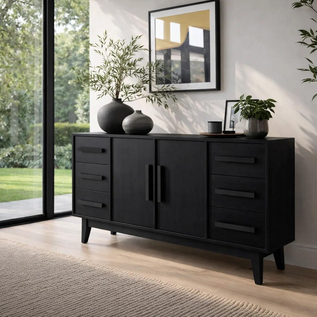 Modern Solid Wood Console Sideboard with Drawers – Walnut Storage Cabinet - view 4 of 7