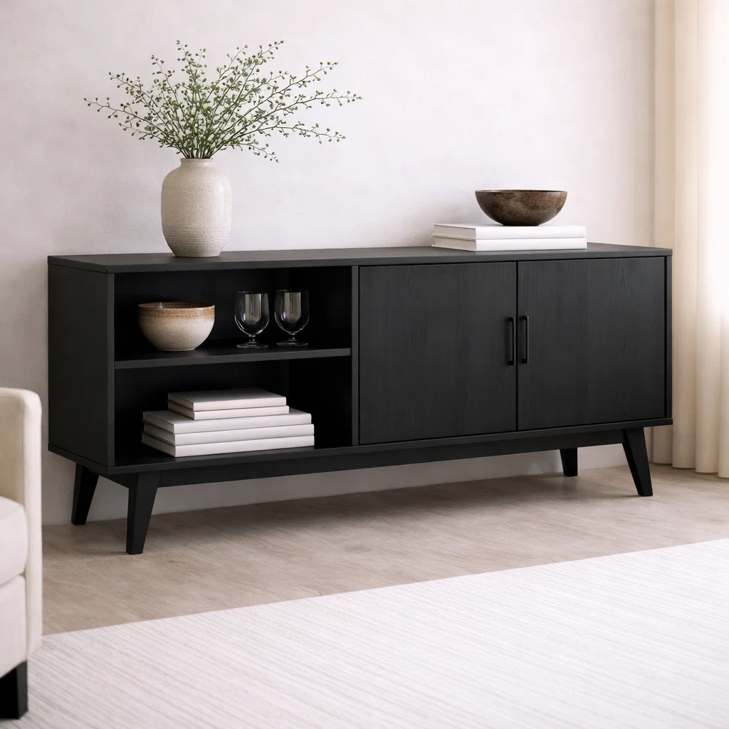 Solid Wood Console Cabinet with Open Shelves and Storage Doors - view 4 of 7