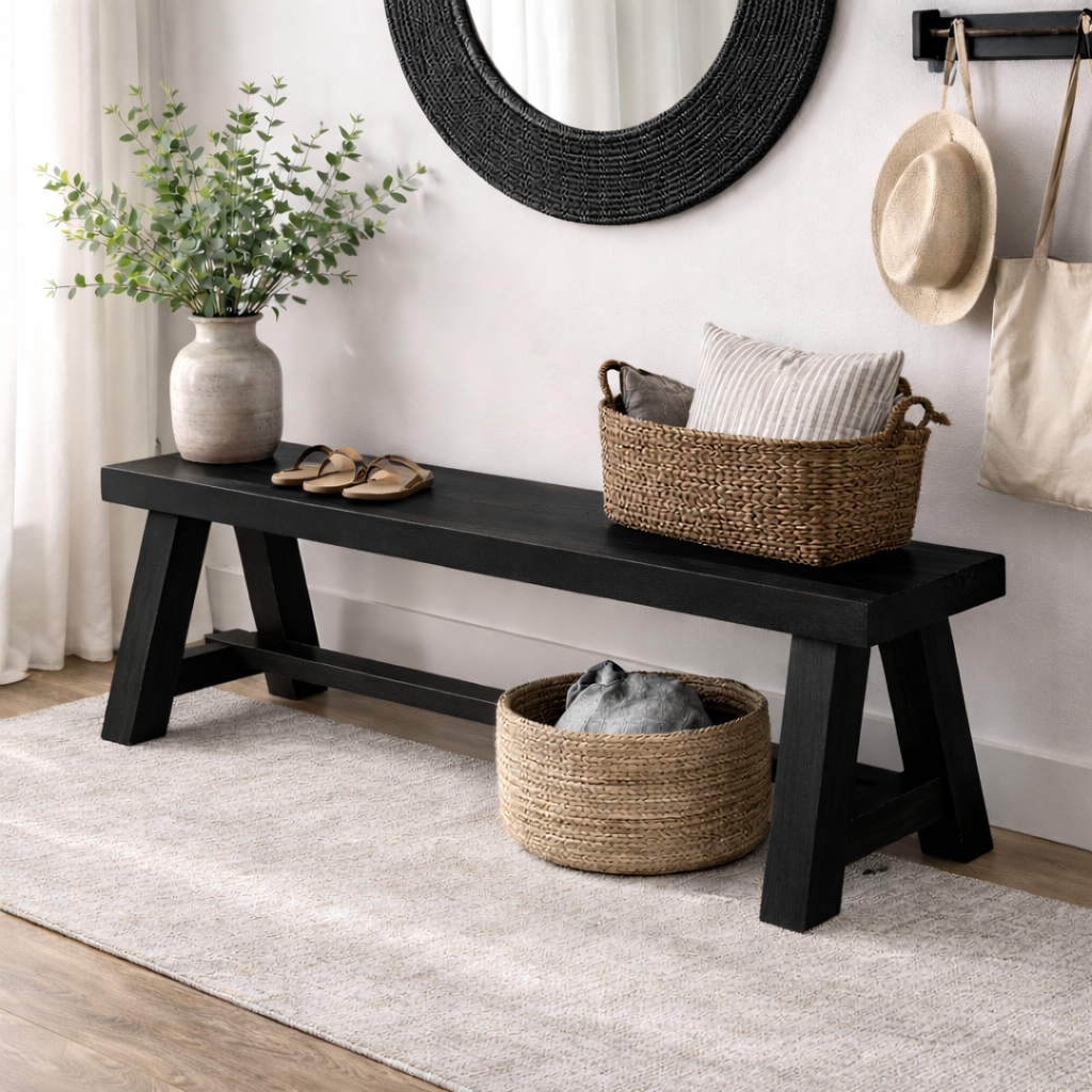 Rustic Solid Wood Entryway Bench with Storage | Modern Hallway Seating - view 4 of 7