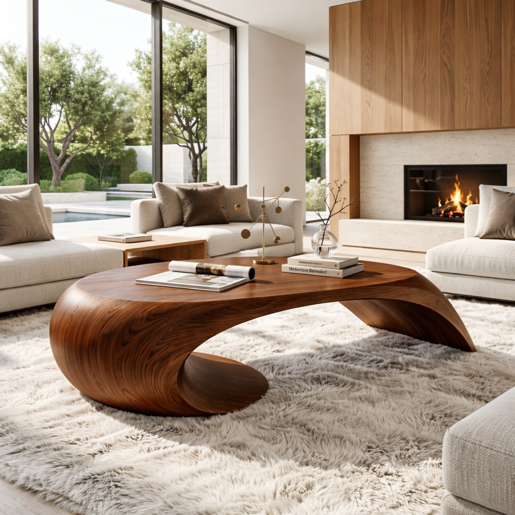 Modern Wooden Coffee Table with Sculptural Curved Design - view 2 of 7