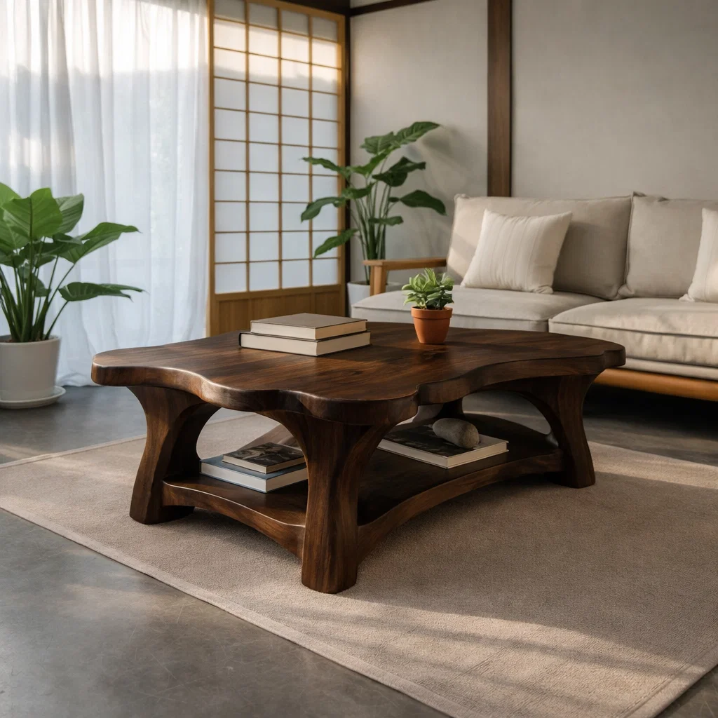 Solid Wood Coffee Table with Curved Edges – Organic Modern Design - view 3 of 7