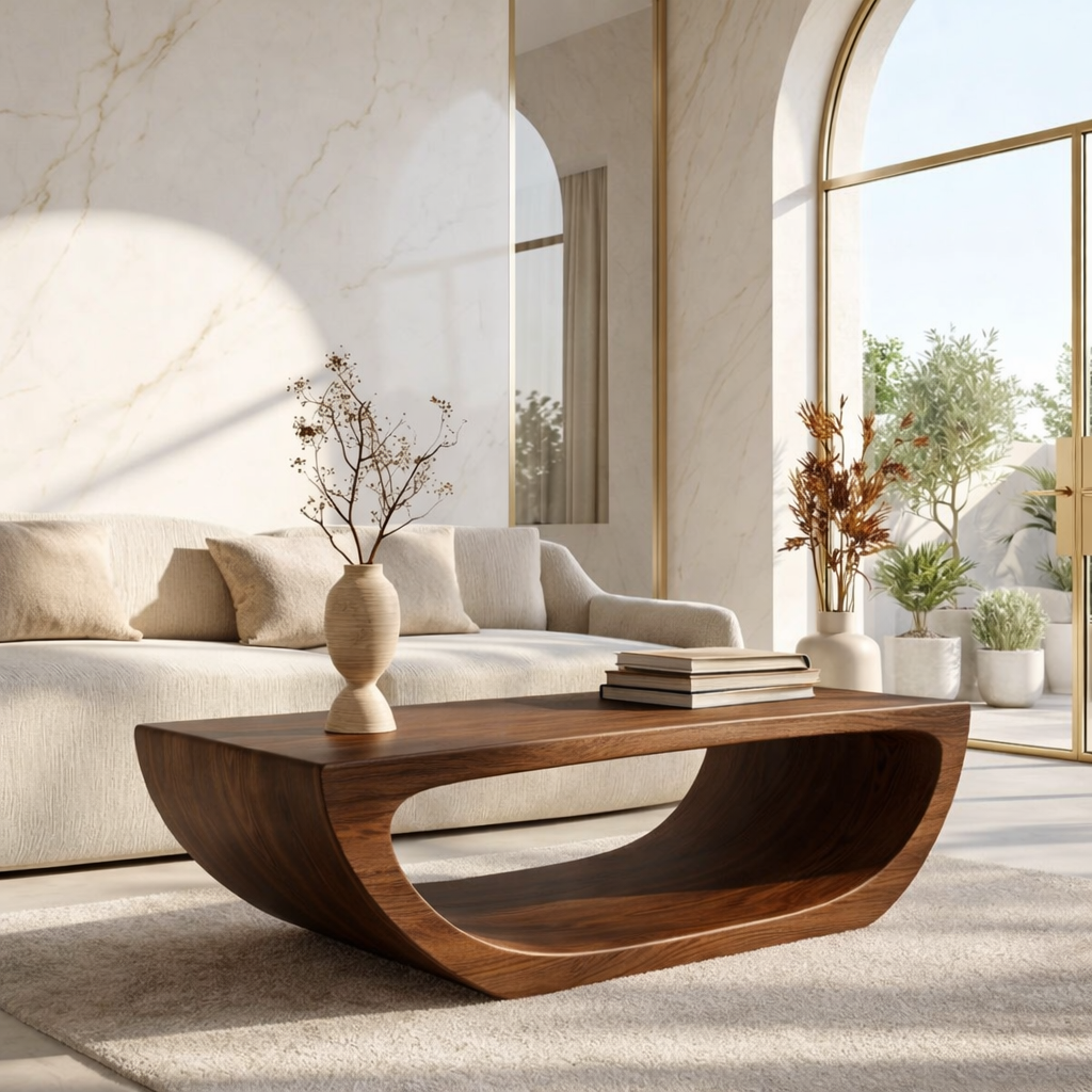 Modern Sculptural Coffee Table with Open Base, Minimalist Living Room Accent Table - view 3 of 7