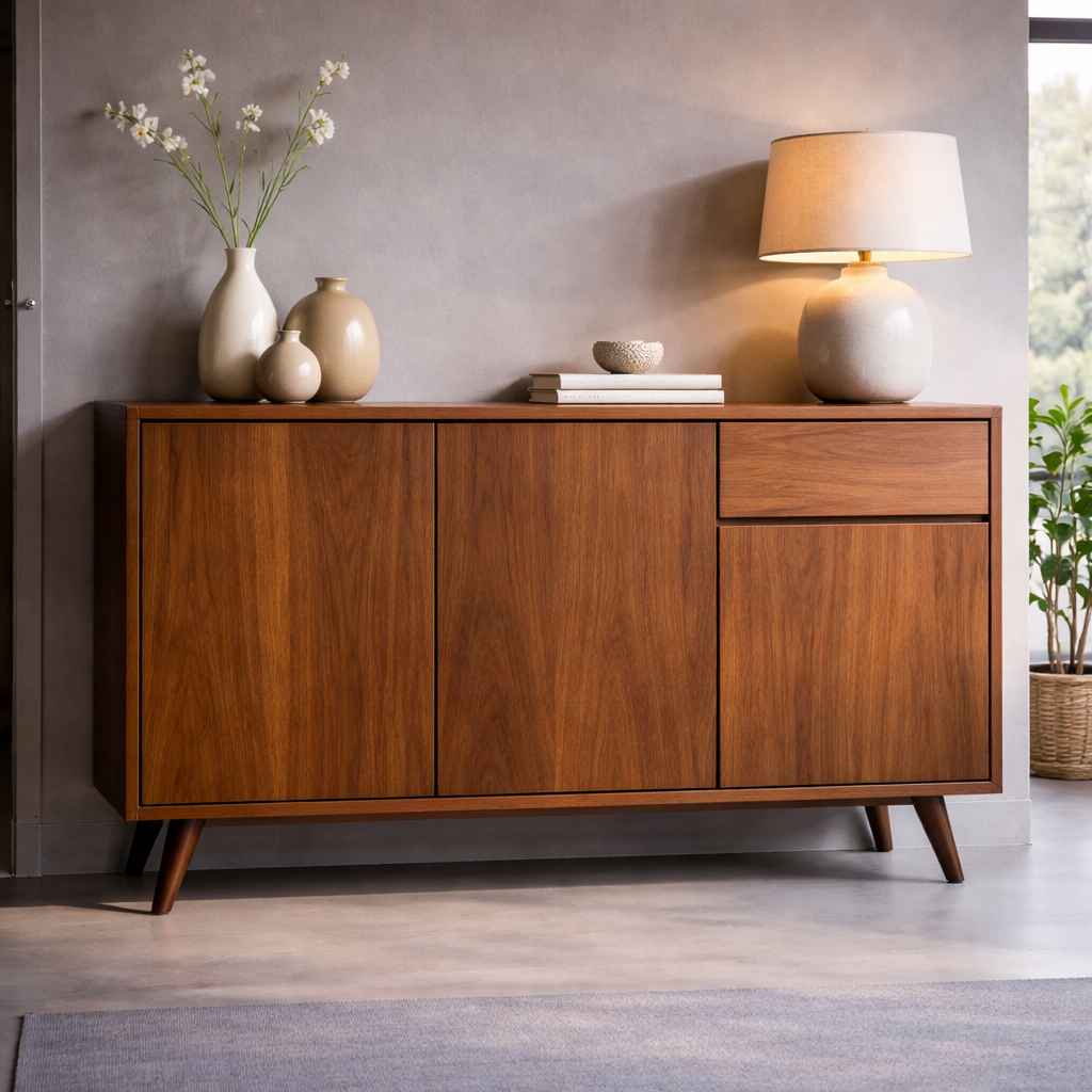 Solid Wood Console Cabinet with Drawer and Doors – Modern Entryway Storage Cabinet - view 3 of 7