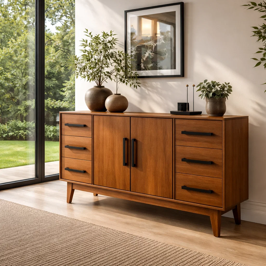 Modern Solid Wood Console Sideboard with Drawers – Walnut Storage Cabinet - view 3 of 7