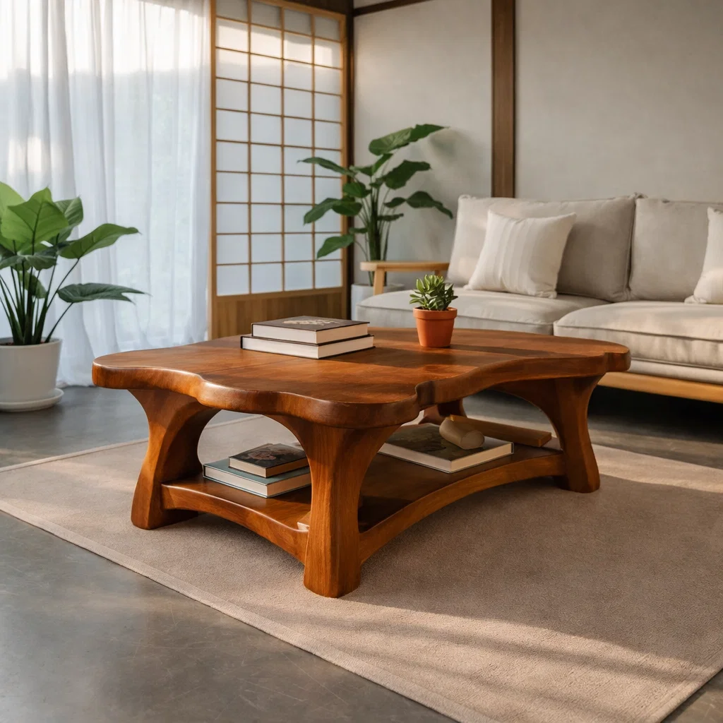 Solid Wood Coffee Table with Curved Edges – Organic Modern Design - view 1 of 7