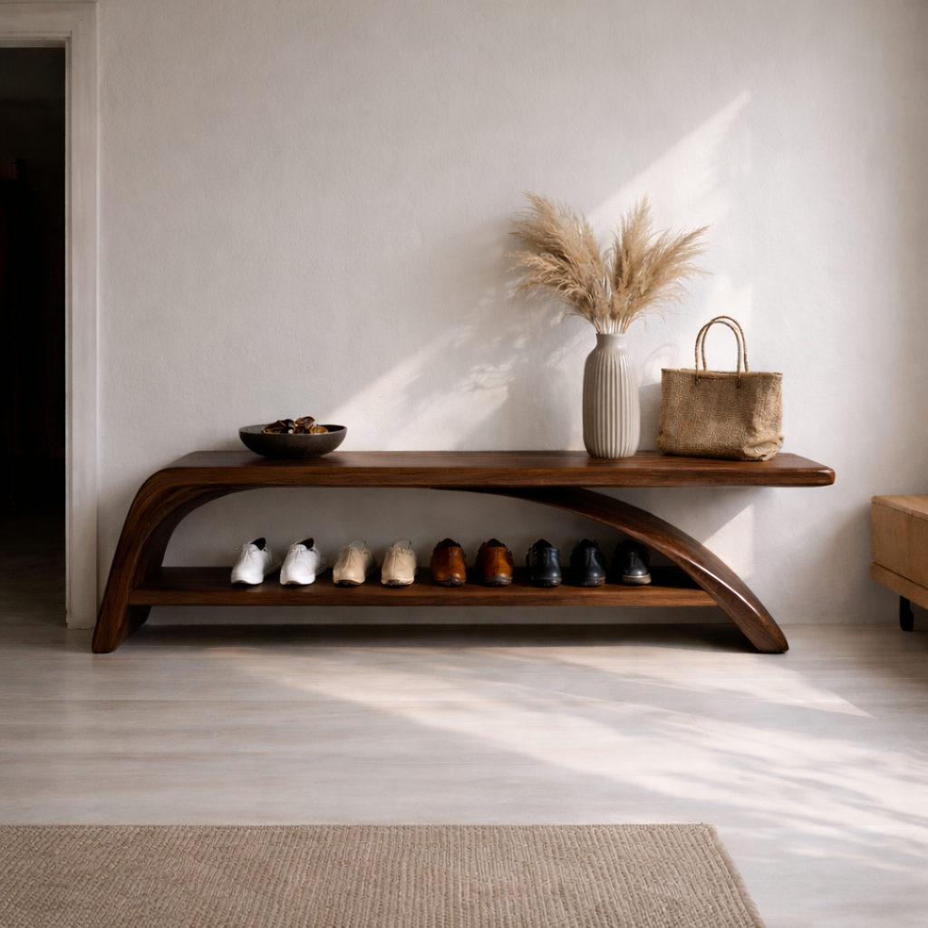 Solid Wood Entryway Bench with Shoe Storage Shelf – Modern Wooden Shoe Rack Bench - view 2 of 7