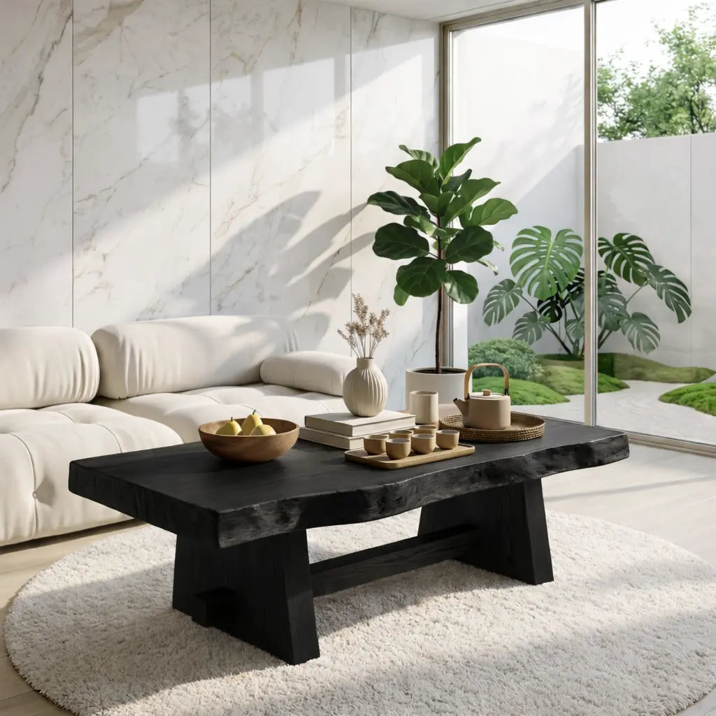 Solid Wood Coffee Table with Unique Design and Spacious Storage Shelf for Living Room - view 4 of 7