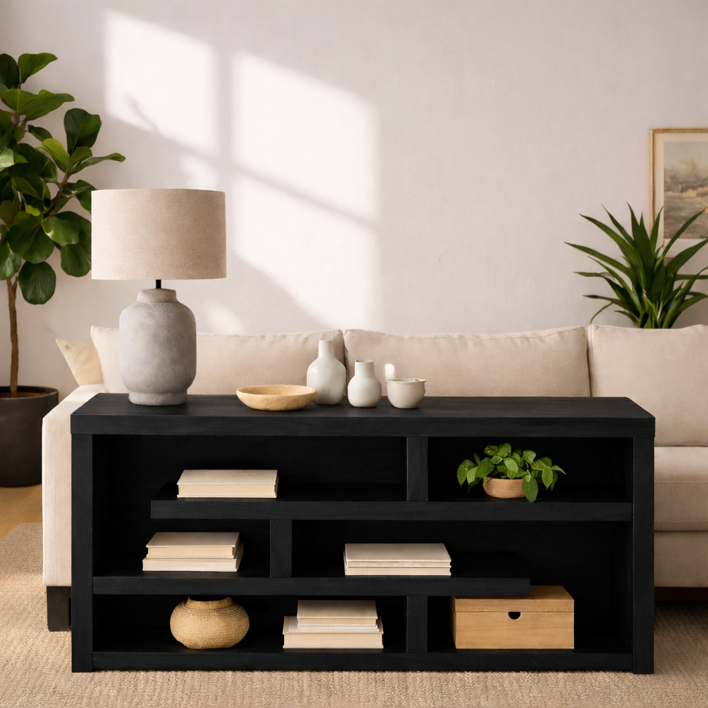 Modern Wood Console Table, Mid Century Media Console Cabinet with Open Storage Shelves - view 7 of 7