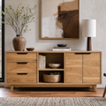 Modern Solid Wood Sideboard Cabinet with Drawers, Doors & Open Shelf Storage - view 1 of 7