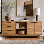 Modern Solid Wood Sideboard Cabinet with Drawers, Doors & Open Shelf Storage - view 1 of 7