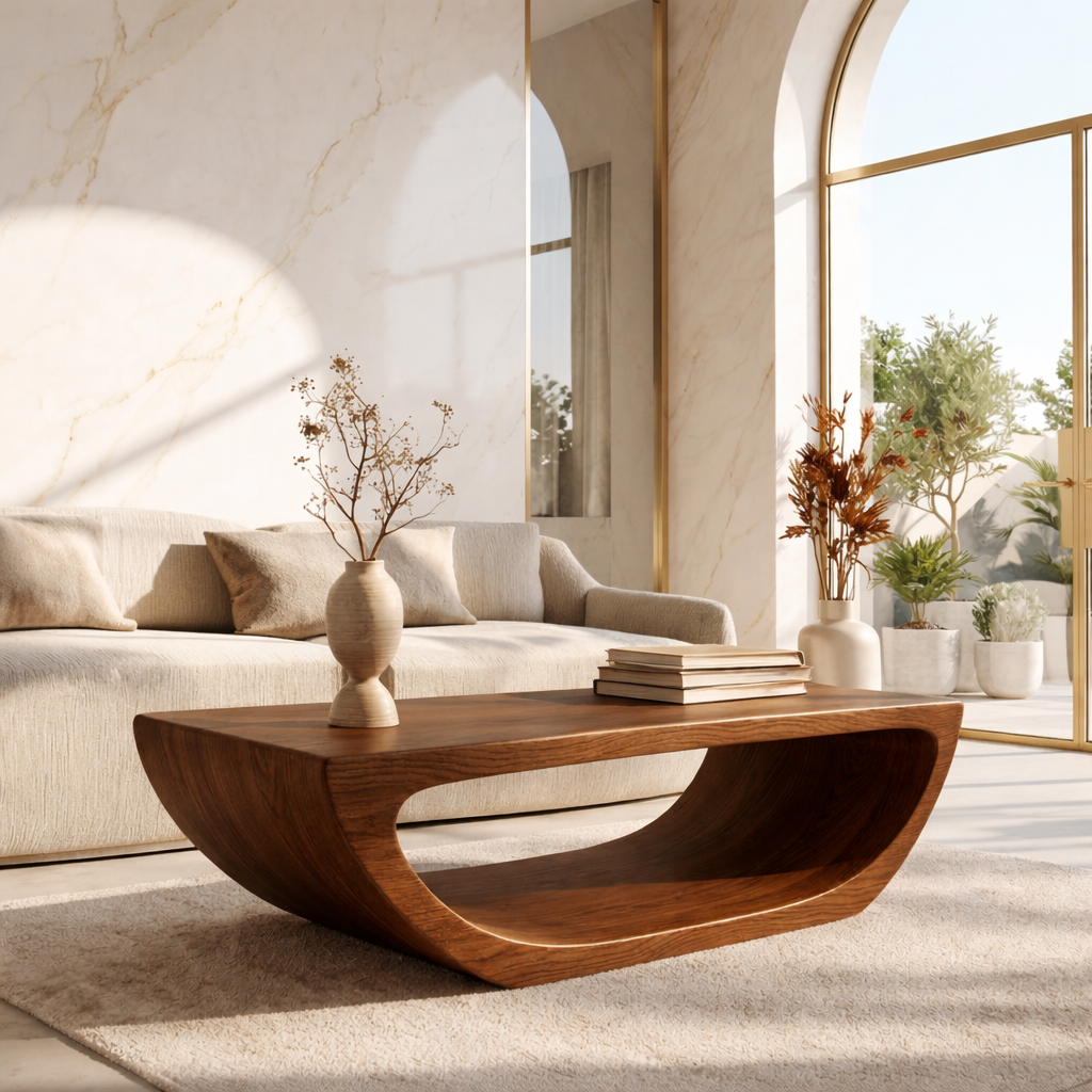 Modern Sculptural Coffee Table with Open Base, Minimalist Living Room Accent Table - view 2 of 7