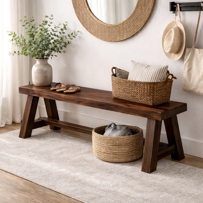 Rustic Solid Wood Entryway Bench with Storage | Modern Hallway Seating - view 2 of 7