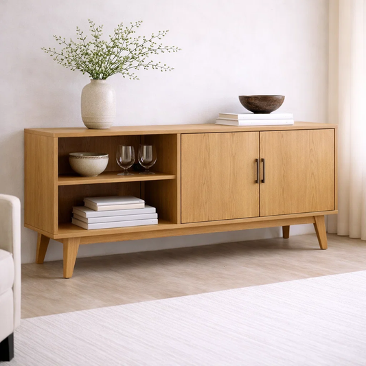 Solid Wood Console Cabinet with Open Shelves and Storage Doors - view 1 of 7