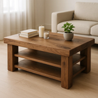 Handcrafted Solid Walnut Coffee Table - Rustic Modern with 2 Open Shelves - view 1 of 6