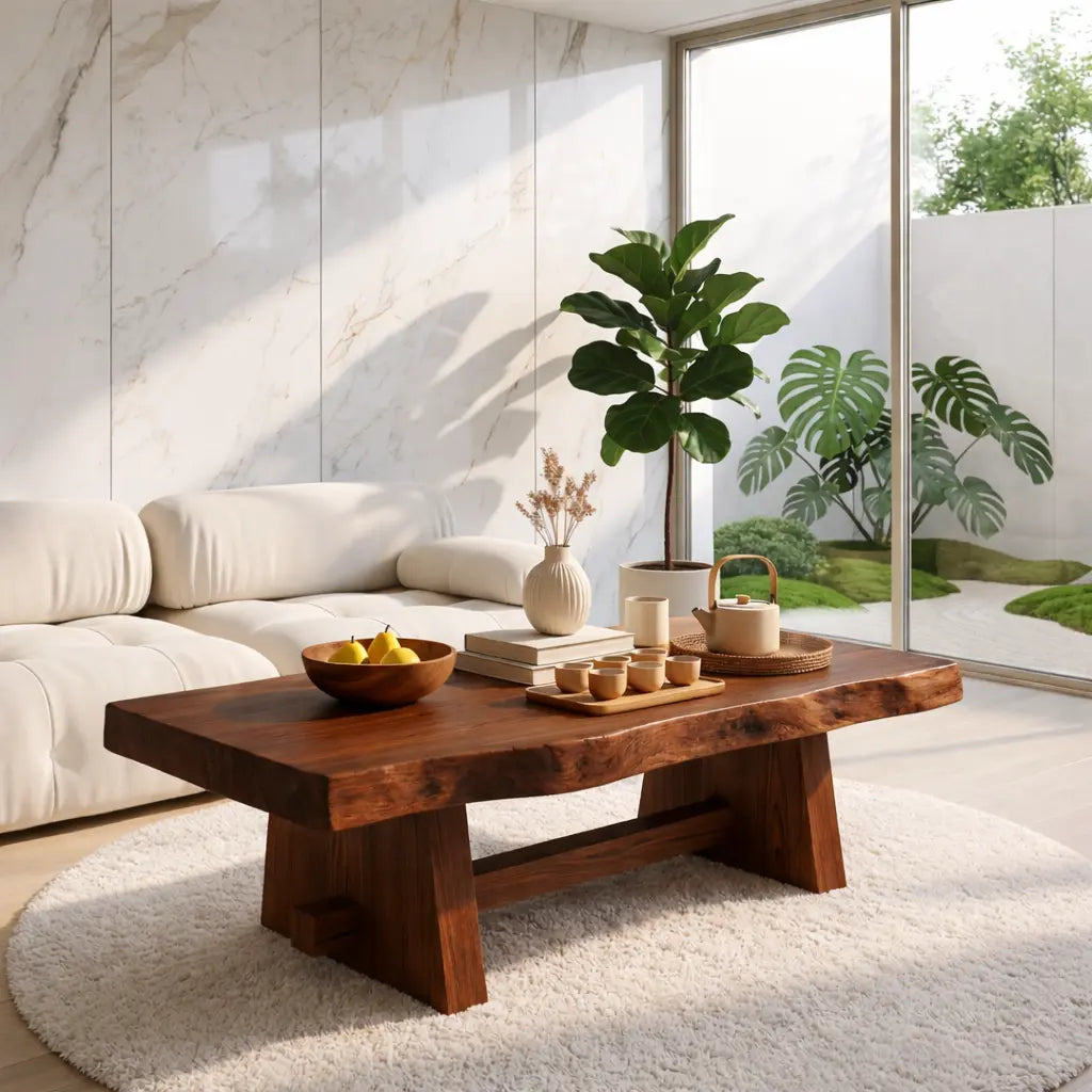 Solid Wood Coffee Table with Unique Design and Spacious Storage Shelf for Living Room - view 2 of 7
