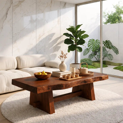 Solid Wood Coffee Table with Unique Design and Spacious Storage Shelf for Living Room - view 2 of 7