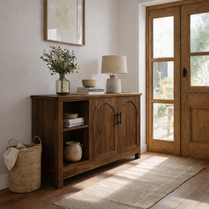 Solid Wood Console Table with Doors and Shelves – Rustic Entryway Storage Cabinet - view 2 of 7