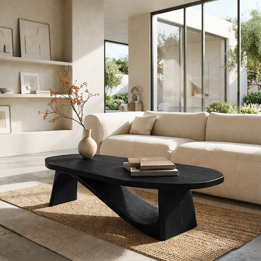 Modern Oval Coffee Table with Sculptural Base, Minimalist Living Room Centerpiece - view 4 of 7