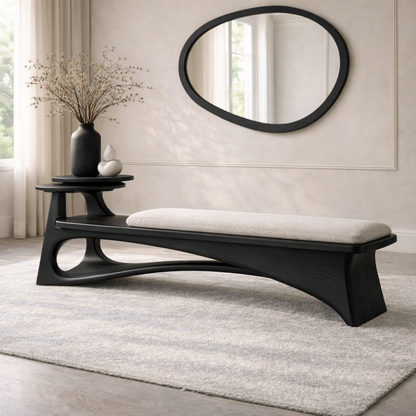 Contemporary Entryway Bench with Side Table Curved Hallway Seat Minimalist Furniture - view 4 of 7