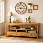 Solid Wood Console Table with Drawers, Rustic Oak Media Console Table with Open Shelves - view 1 of 6