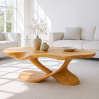 Modern Solid Wood Coffee Table with Sculptural Curved Base for Living Room - view 1 of 7